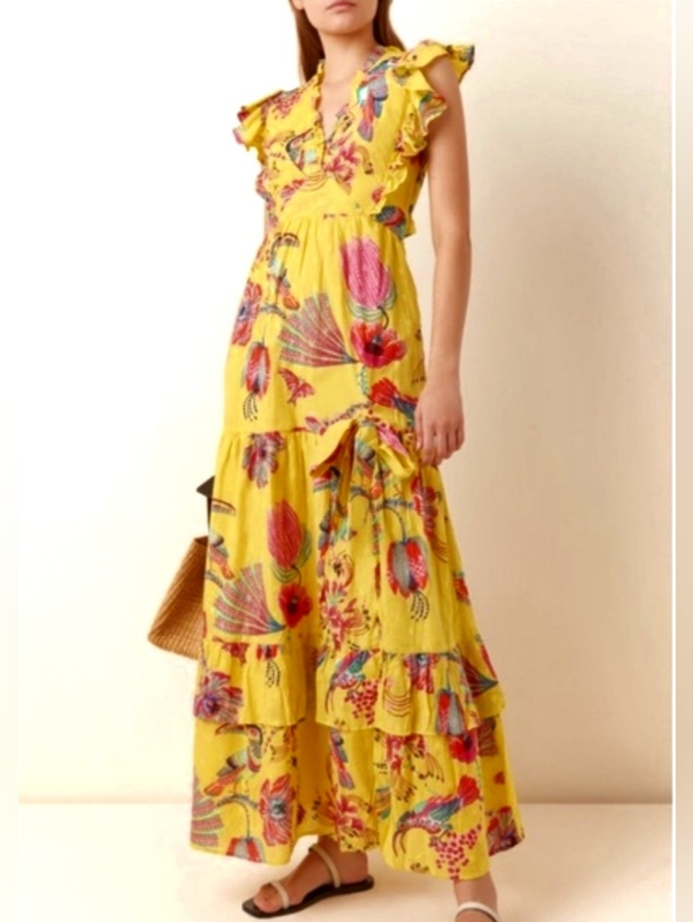 Banjanan Tropical Birdie Buttercup Yellow Maxi Dress Size S